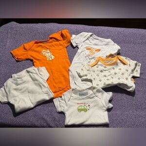 NEW Bundle of White & Orange Baby Onesies - Cute Prints